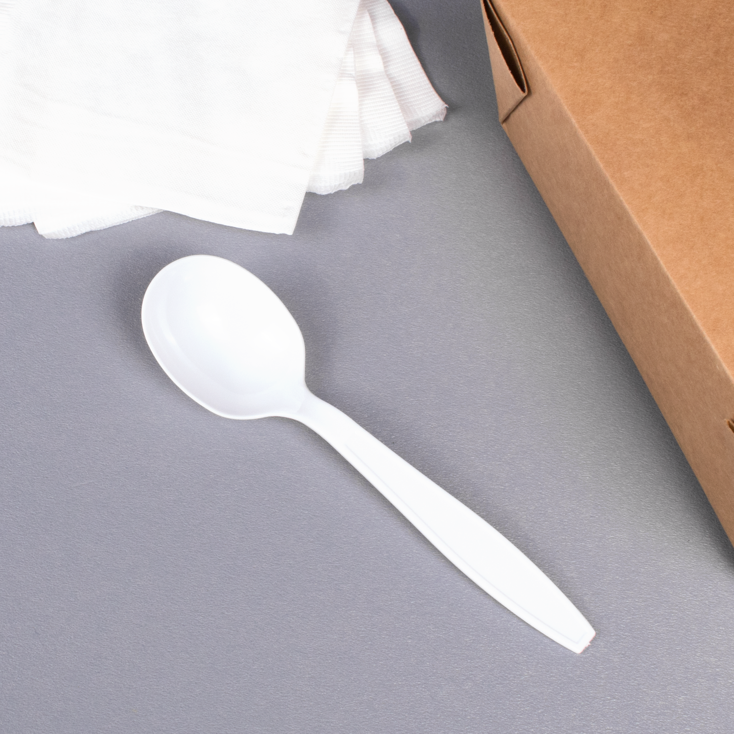 Wholesale PS Plastic Heavy Weight Soup Spoons White Wrapped - 1,000 ct