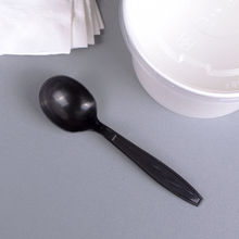 Load image into Gallery viewer, Wholesale PP Plastic Heavy Weight Soup Spoons Black - Wrapped - 1,000 ct
