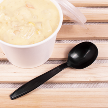 Load image into Gallery viewer, Wholesale PP Plastic Heavy Weight Soup Spoons Black - Wrapped - 1,000 ct
